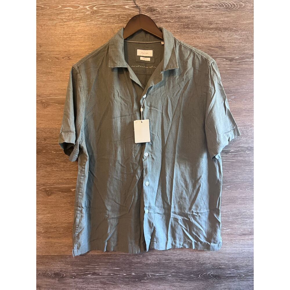 Porter and Ash men linen blend Button down shirt Sz L green short sleeves New